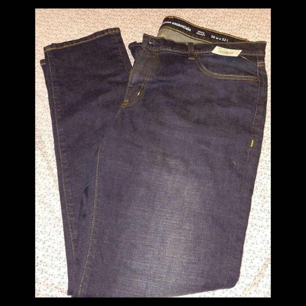 NWT 38x32 Amazon Essentials Men's Skinny Dark Blue Jeans